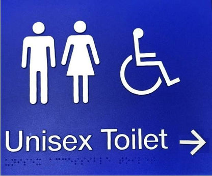 SV05RA Unisex Disable Blue Plastic Braille Sign Toilet Right Arrow