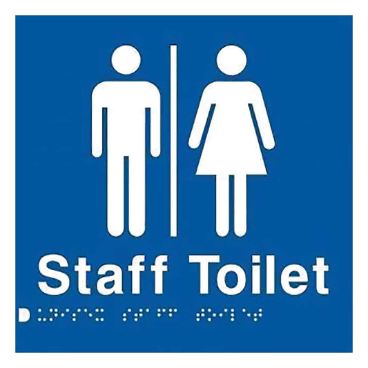 Unisex Staff Toilet Blue Plastic Braille Sign SV27 BCA Australian Compliance 