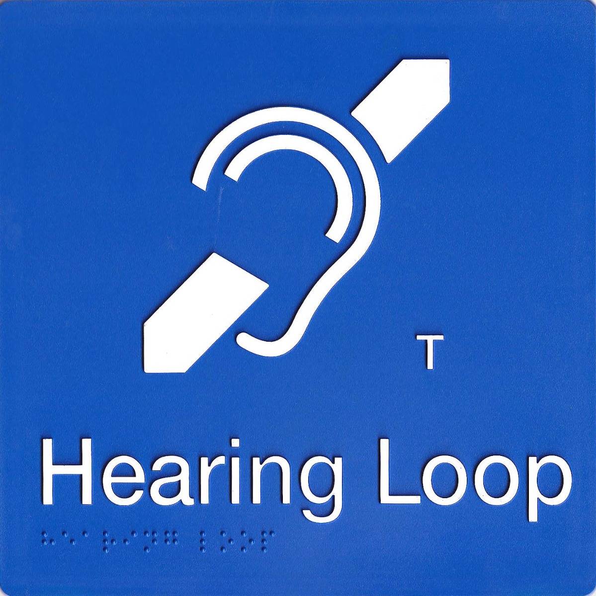 SV44 Blue Hearing Loop Plastic Braille Sign