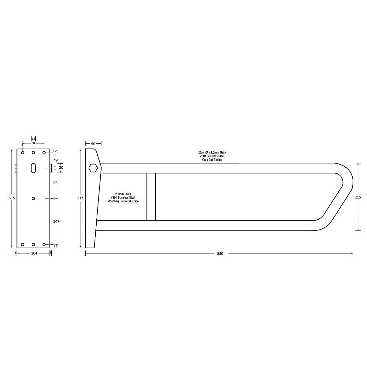 Pull Down Grab Rail Specs