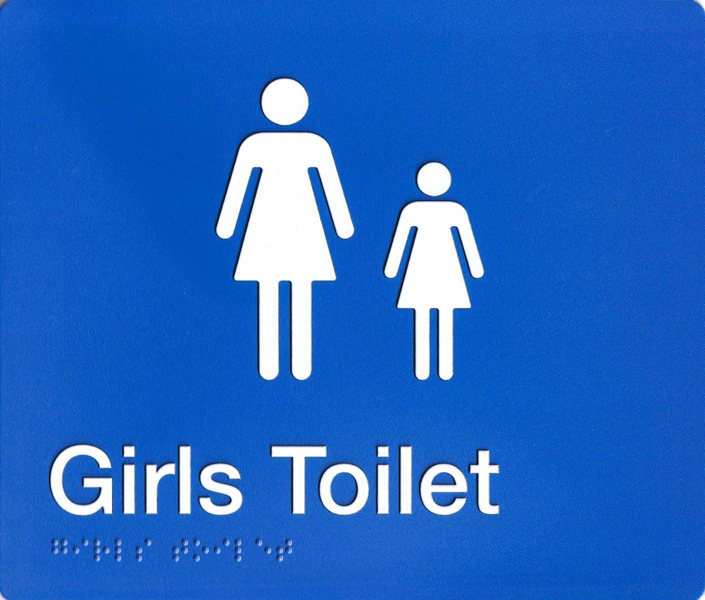 Blue Plastic Girls Toilet Braille Sign - Ozwashroom Australia